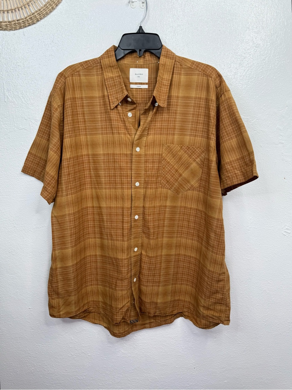 Billy Reid Button-Up Shirt Mens XXL Rust Brown Plaid Check Short Sleeve
